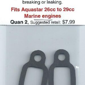 A pair of exhaust gaskets for the aquastar 2 6 cc to 2 9 cc marine engines.