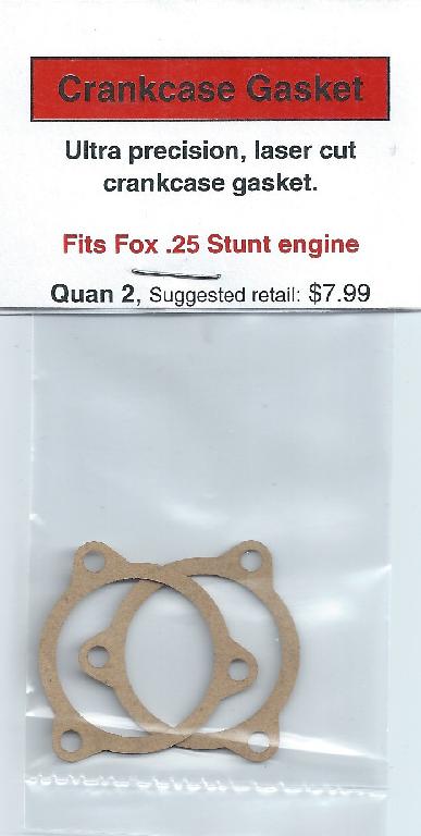 A pair of fox 2 5 stunt engine gaskets.