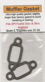 A package of water pump gaskets for hpi fuelie 2 3 cc and 2 6 cc engines.