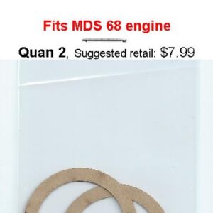 A pair of paper mache discs with the words " fits mds 6 8 engine " on them.