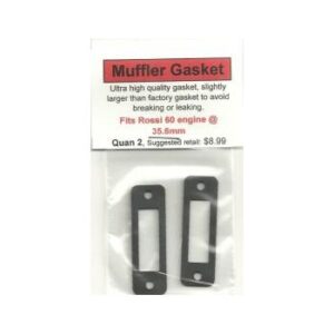 A pair of muffler gaskets are attached to the back side of a package.