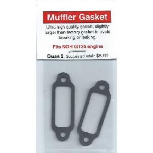 A pair of gaskets for the muffler on a car.