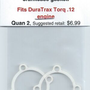 A package of DuraTrax Torq .12 Crankcase Gasket 2 Pack for a crankcase.