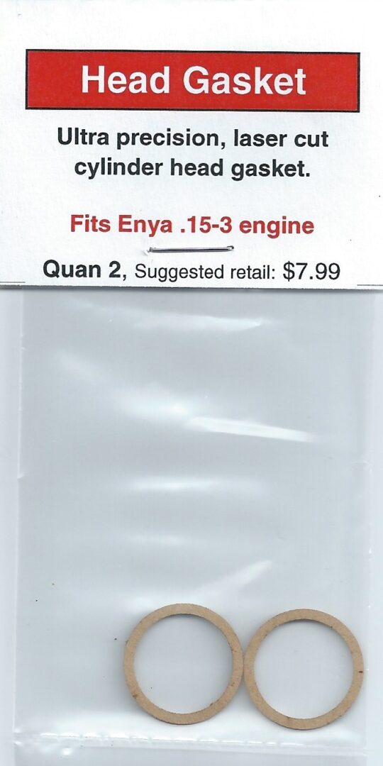 A pair of Enya .15-3 Cylinder Head Gasket 2 Packs in a package.