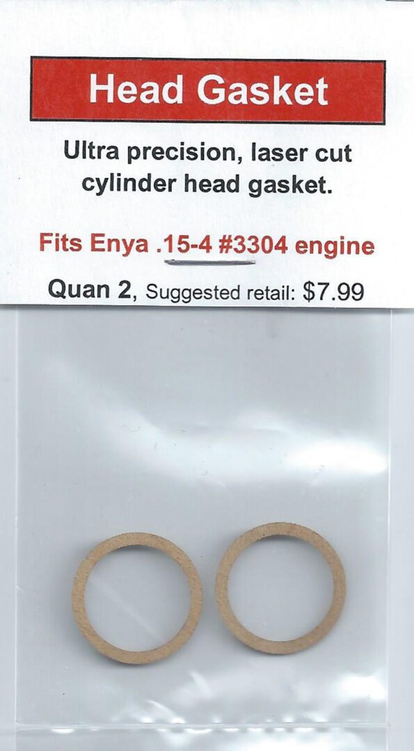 A pair of Enya .15-4 #3304 Cylinder Head Gasket 2 Packs for the Enya.