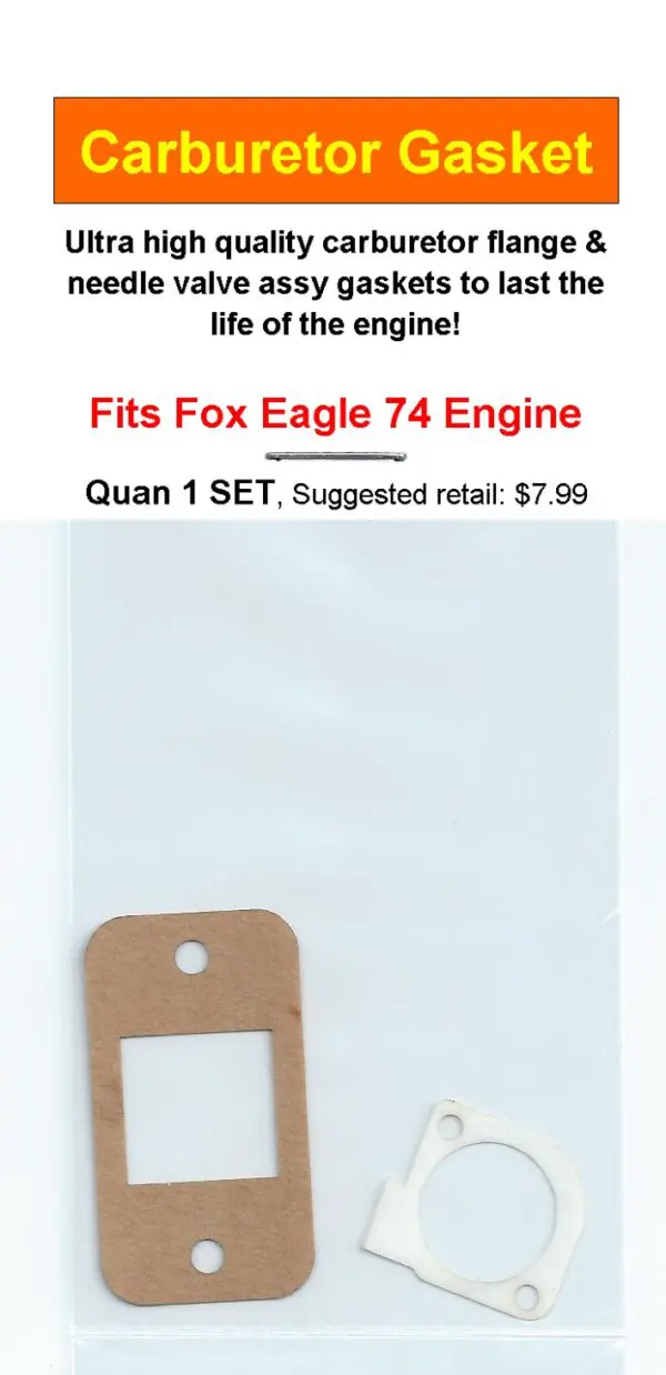 A carburetor gasket for a fox eagle 7 engine.