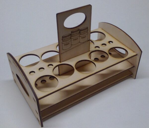 A wooden holder with a lot of compartments.